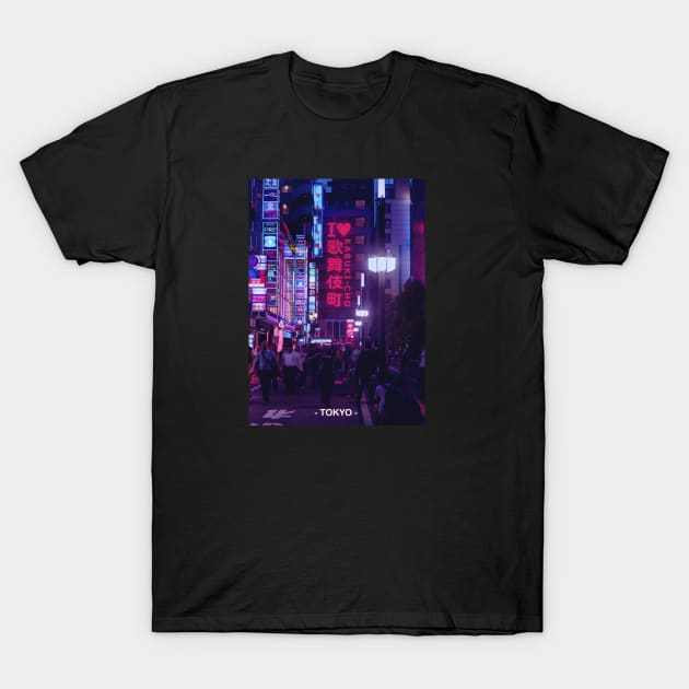 Tokyo Street Neon Synthwave T-Shirt by JeffDesign